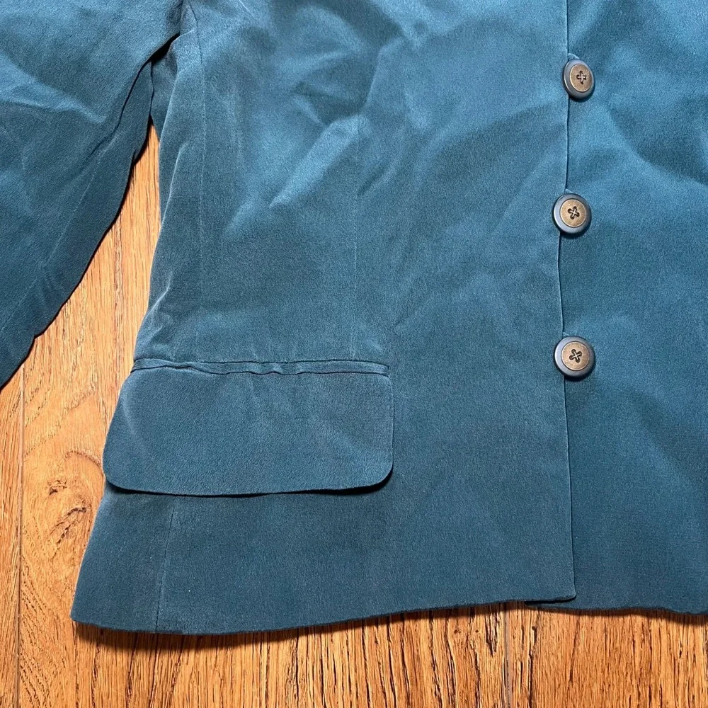 Vintage 90s Rena Rowan for Saville Petite Teal 100% Silk Blazer Jacket 8P Retro‎